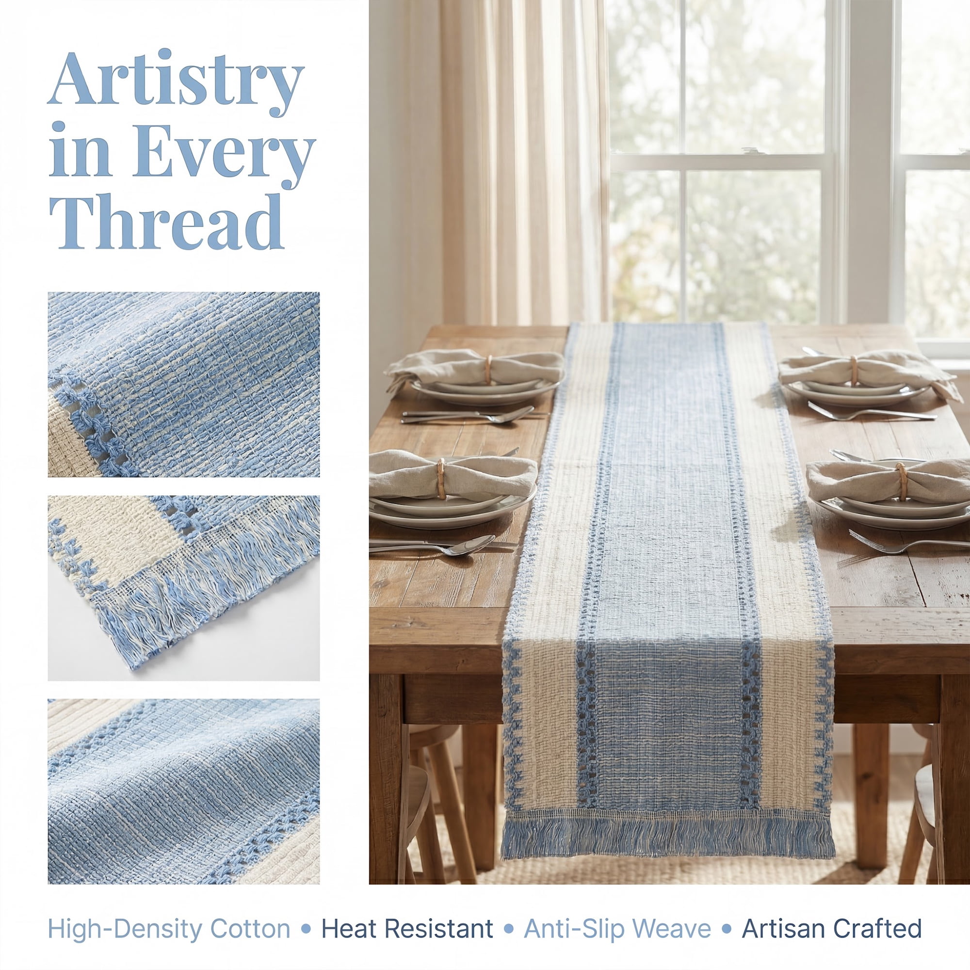 Unique Bargains Decorations Long Kitchen Runner with Tassel Light Blue 11.8x70.9in