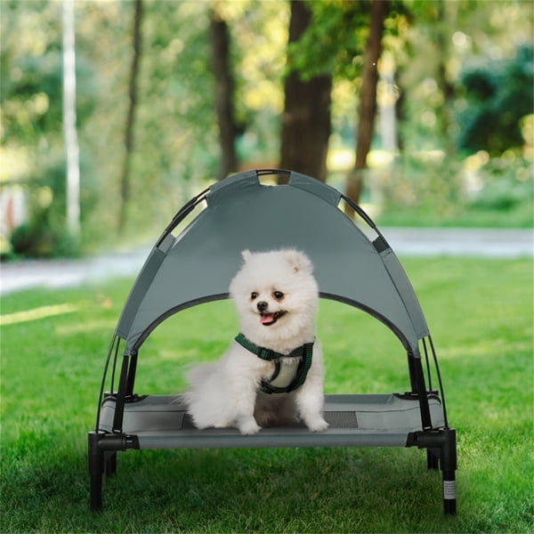 imerelez 24inch Outdoor Dog Bed, Elevated Pet Cot with Canopy, Portable for Camping or Beach, Durable Oxford Fabric, Extra Carrying Bag