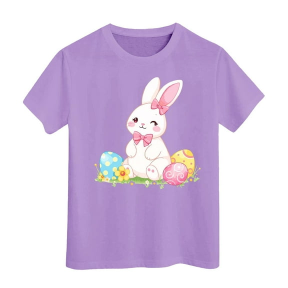 Valora Little Kid Girls Tops Easter Shirt for Toddler Kids -Festive Bunny Eggs Graphic Tee for Young Girls and Boys Light Purple 3-4 Years