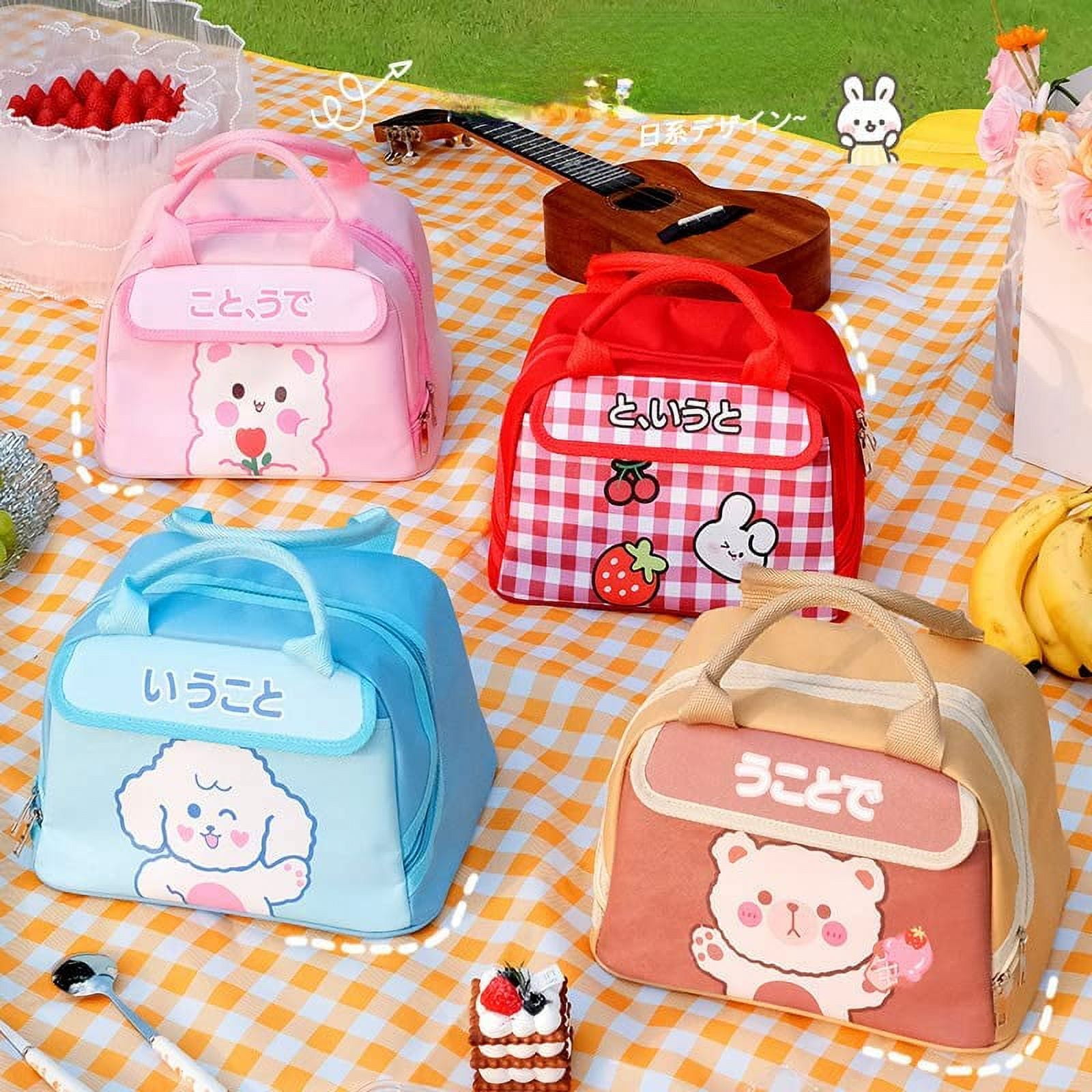 DanceeMangoo Kawaii Lunch Tote Bag Cute Embroidery Bear Insulated