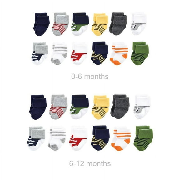 Luvable Friends Infant Boy Grow with Me Cotton Terry Socks, Athletic, 0-6 and 6-12 Months