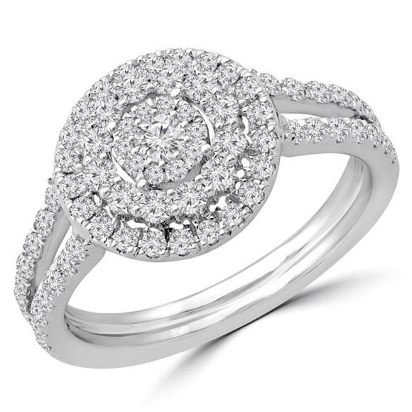 Majesty Diamonds MDR190093-P 0.8 CTW Round Diamond Split Shank Promise Double Halo Engagement Ring in 14K White Gold
