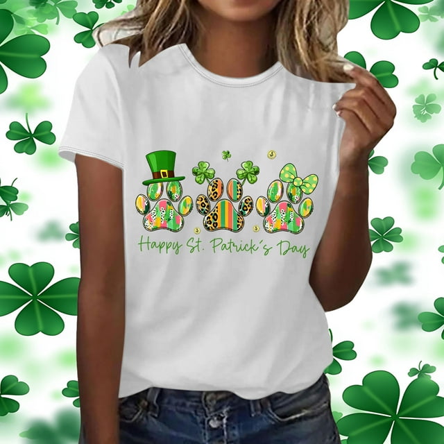 Ailaofu T-Shirt Amusant à Imprimé de Trèfle pour la Saint-Patrick pour Femmes, T-Shirt d'Été Décontracté à Manches Courtes et Col Rond
