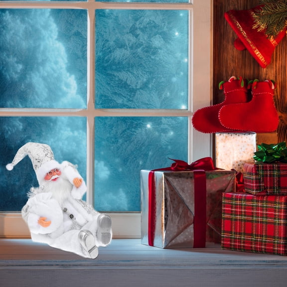 NUOLUX 1Pc White Resin Santa Claus Ornament Christmas Desktop Decor Classic Xmas Sculpture