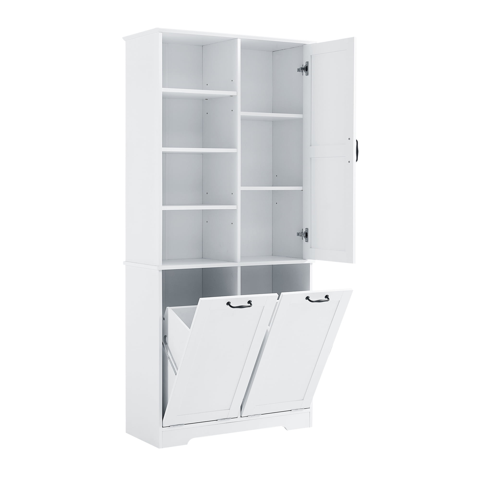 Aukfa Tall Storage Cabinet with 2 Tilt-Out Laundry Baskets,Freestanding Organizer for Bathroom, Laundry Room, Space-Saving Closet,White
