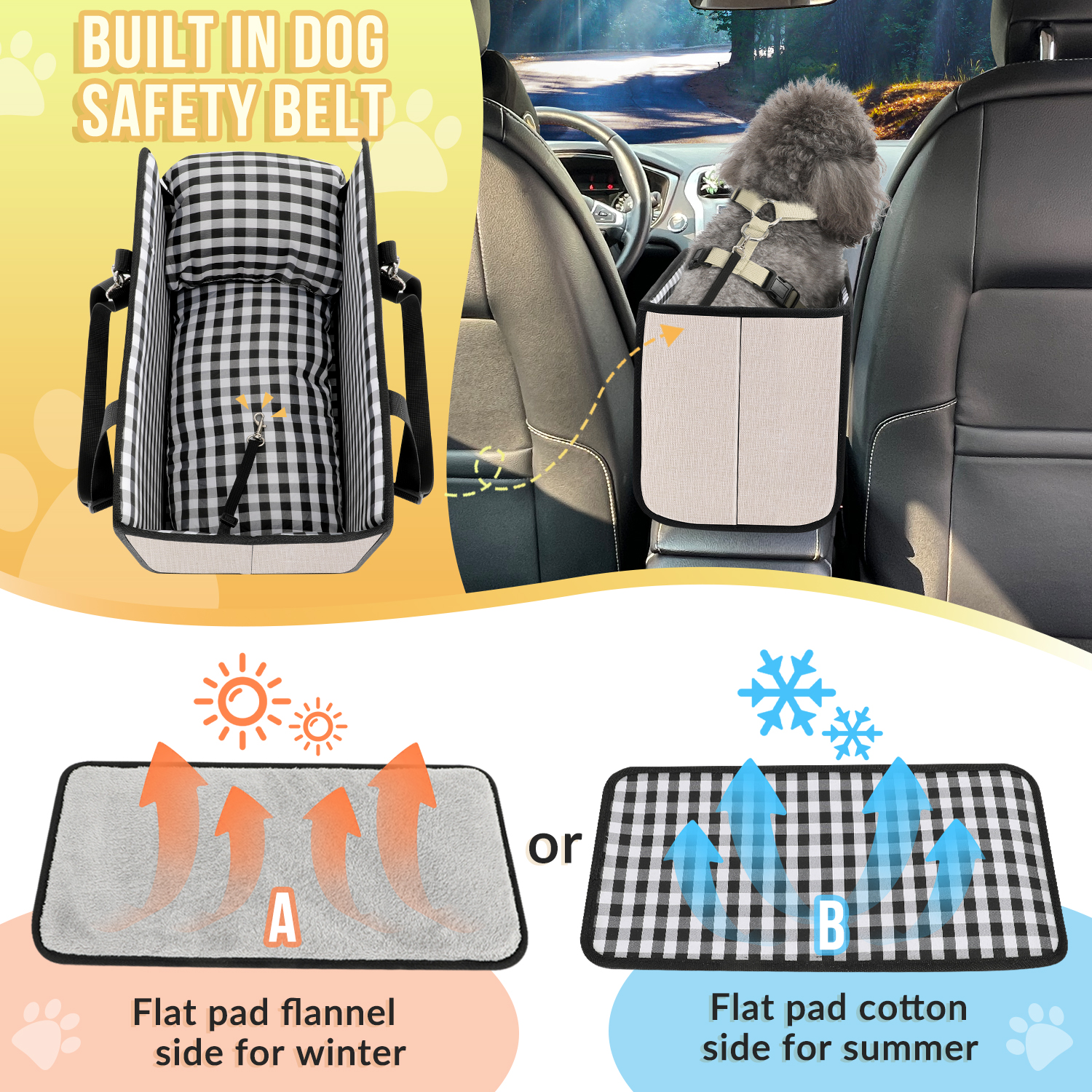 AUTOWT Console Dog Car Seat, Booster Seat with Safety Belt and Soft Cushions, Portable Carrier for Dogs up to 11lbs