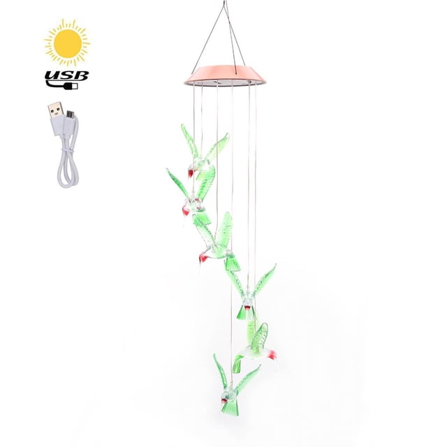 Campana De Viento Solar Led Que Cambia De Color Color De Luz Led Cambiante Seis Campanillas De Viento De Colibrí Para El Hogar / Fiesta / Decoración De Jardín Nocturno Cambio Gradual Multicolor Yuarrent HA017212-00