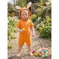 thumbnail image 6 of Cenuakty Baby Easter Romper Bunny Ear Design Embroidered Button Short Sleeve Hooded Jumpsuit, 6 of 9