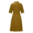 thumbnail image 5 of BadyminCSL Women's Fashion Casual Cotton and Linen Solid Color Mid-sleeve Lace-up Lapel Dress, 5 of 5