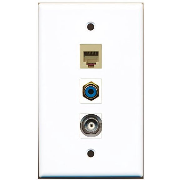 RiteAV - 1 Port RCA Blue and 1 Port Phone RJ11 RJ12 Beige and 1 Port BNC Wall Plate