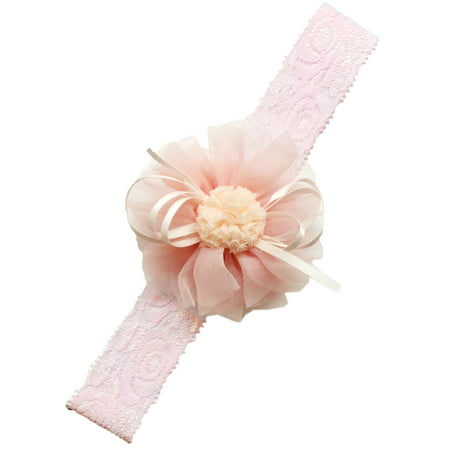 Baby Princess Little Girls Chiffon Flower Hair Accessories Lace Headband (2-Pack, (Best Way To Get Pastel Pink Hair)