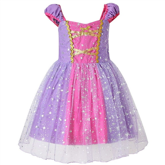 Aolyty Little Girls Princess Dress Snowflake Pattern Performance Costume 4T