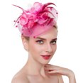 thumbnail image 3 of Flower Mesh Ribbons Feathers Headbands for Women Cocktail Tea Party Hat Headwear Elegant Stylish Retro Headband 1 PC Hot Pink one size, 3 of 3