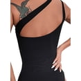 thumbnail image 7 of Biekopu Women´s Summer Short Black Mesh Sheer Spliced Bodysuits Sleeveless One-Shoulder Straps Skinny Leotard Tops, 7 of 7
