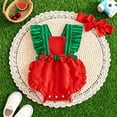 thumbnail image 4 of CAICJ98 Newborn Girl Outfit Fly Sleeve Contrast Color Watermelon Romper Bowknot Hairband Infant Summer Baby Clothes (Red,0-3 Months), 4 of 7