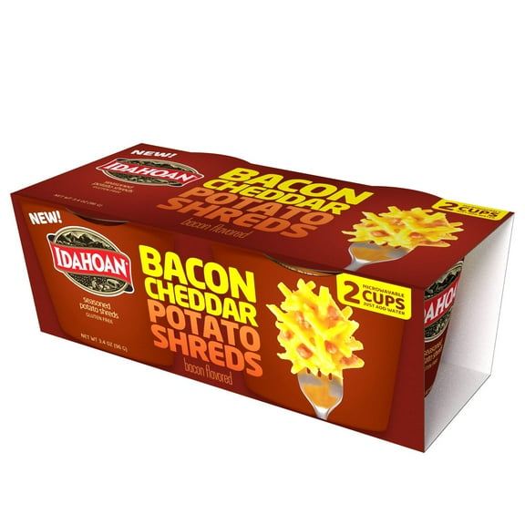 Idahoan Bacon Cheddar Potato Shreds, 1.7 oz Cups, 2 Pack