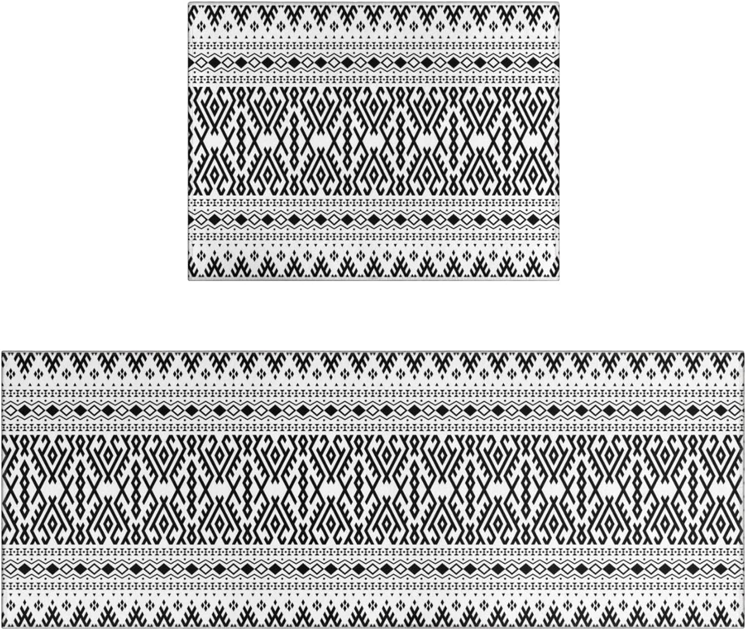 Boho Kitchen Rug Set 2 Piece Washable Black and White Kitchen Rugs
