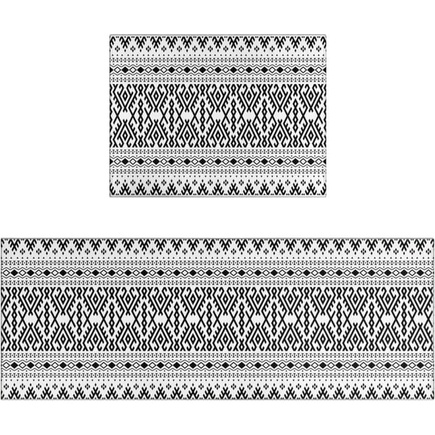Boho Kitchen Rug Set 2 Piece Washable Black and White Kitchen Rugs Kitchen Floor Mats Non Slip