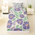 thumbnail image 3 of jejeloiu Purple Floral Twin Sheets For Girls,Cartoon Floral Print Bedding,Purple Cream,3 Pieces,1 Fitted Sheet and 1 Pillowcase, 3 of 6