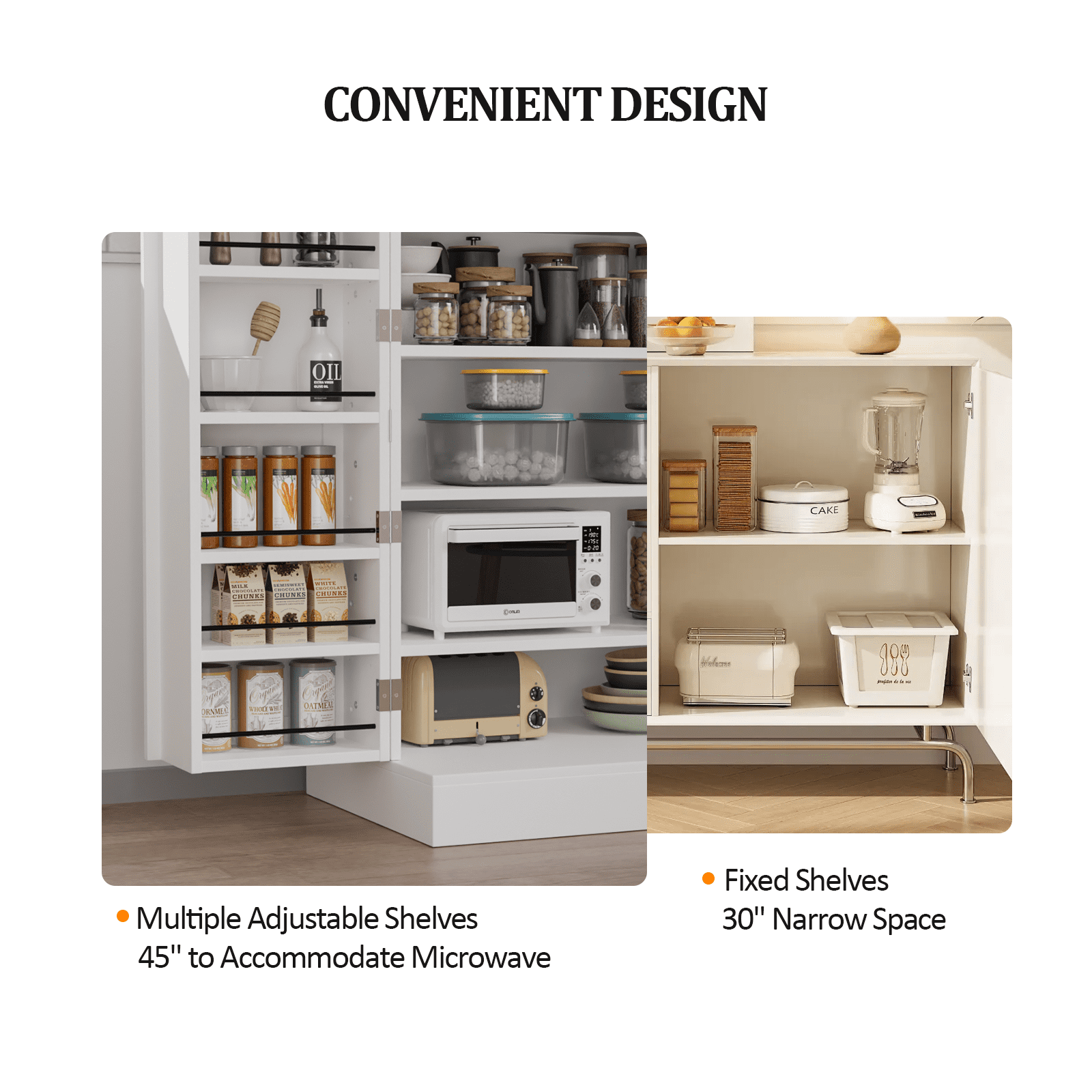 Ktaxon Modern Kitchen Pantry Storage Cabinet, 40.5" Freestanding Cupboard with Side Door Shelves for Kitchen, DIning Room, Home, White