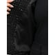 thumbnail image 5 of Blazers de Tweed para Mujeres, Manga Larga, Con Botones, Sin Cuello, Elegante, Casual de Negocios, Chaqueta Cortada, Color Negro, 5 of 6