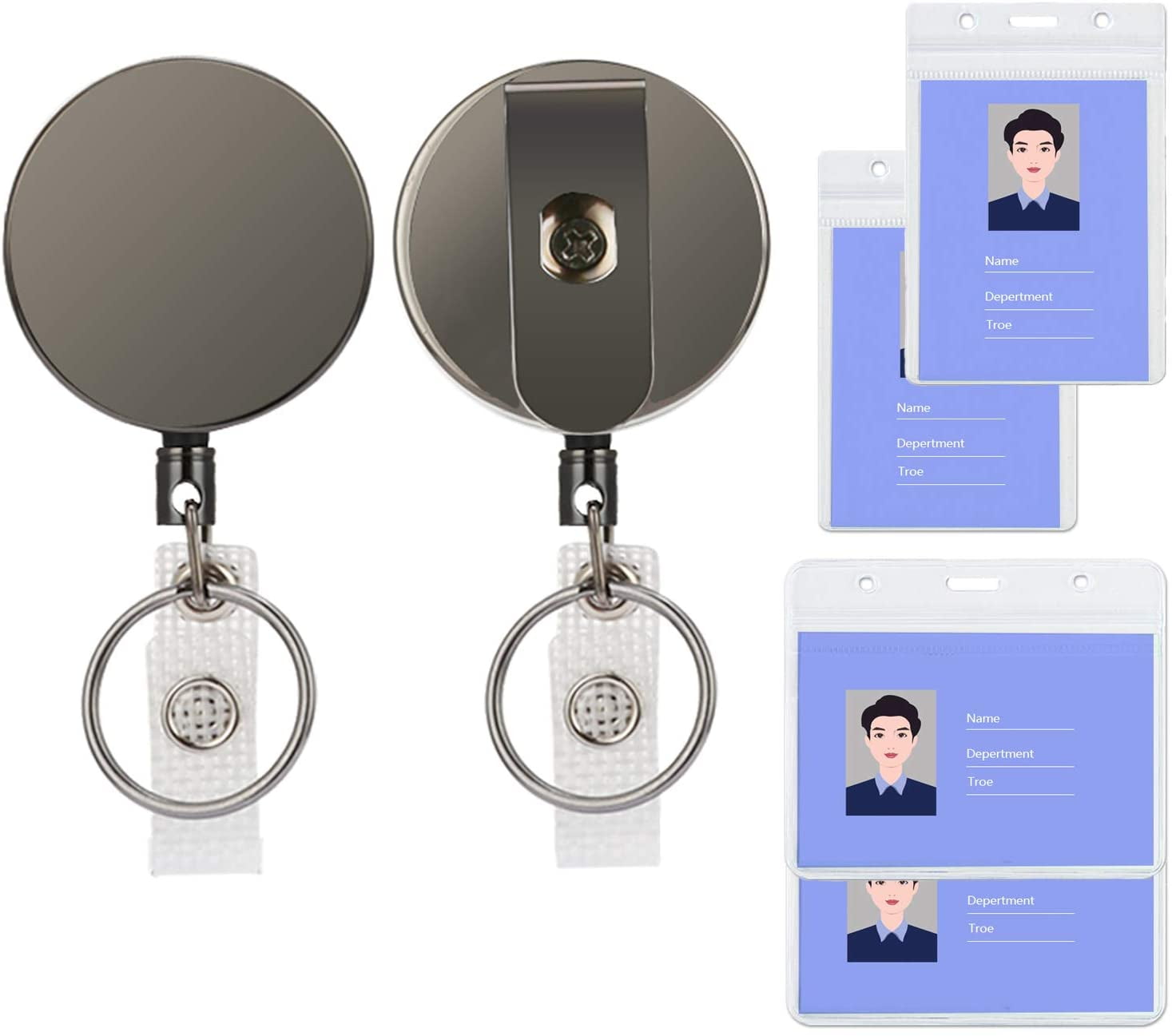 Retractable Badge Reel ID Holder Metal Name Holder with Belt Clip Key