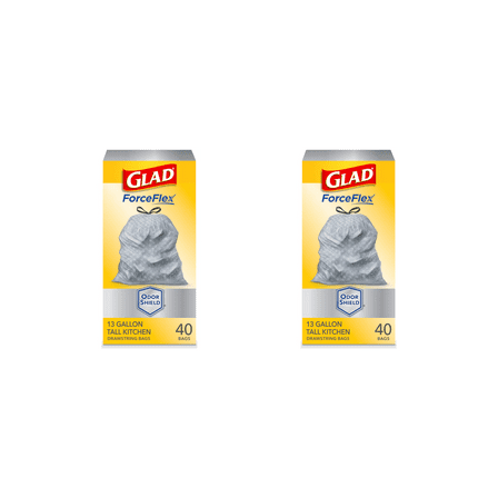 2 Pack Glad ForceFlex OdorShield Tall Kitchen Trash Bags, 13 Gal, 80ct, Unscented