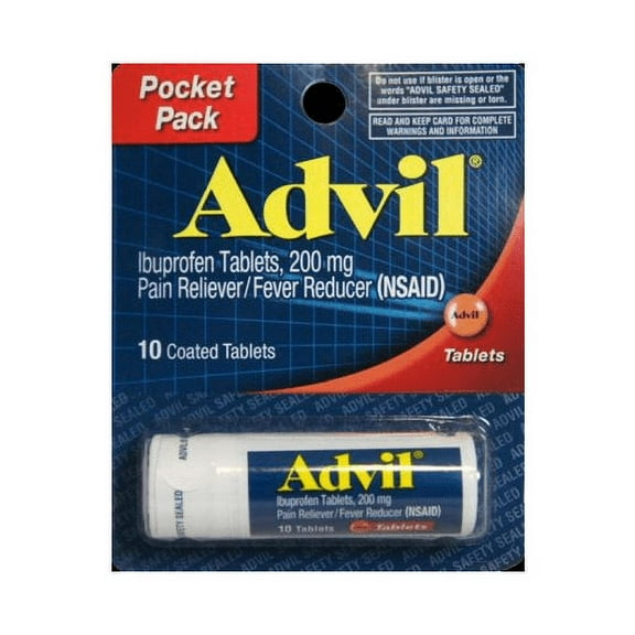 Advil Coated Tablets Pain Reliever and Fever Reducer, Ibuprofen 200mg, 10 Count Vial, Fast Pain Relief, Travel Size Pack of 4