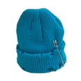 thumbnail image 2 of Opvise Women Men Fashion Bonnet Stretch Brimless Knitted Unisex Keep Warm Metal Ring Decor Hip Hop Ripped Men Winter Hat Lake Blue, 2 of 7