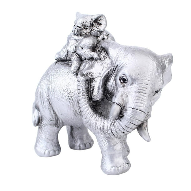 Escultura de elefante de 17 x 10 x 15 cm, hecha a mano en resina. Plateado