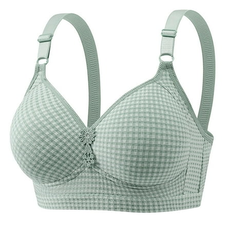 Rlmidhb Women s T-Shirt Bra Lightweight Bras Plaid Print 3 Hook Thin Soft Everyday Bras Green
