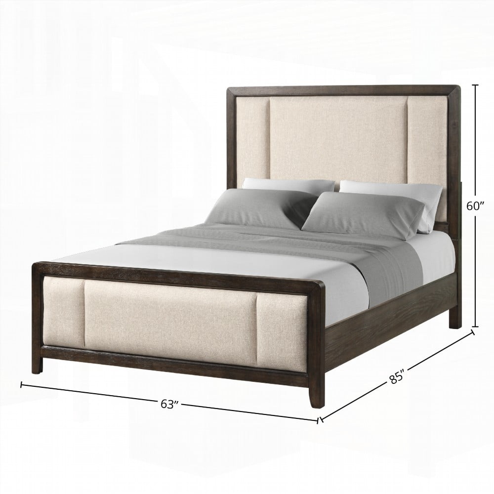 King Size Solid Wood Platform Bed Frame with Antique Brown Finish for Bedroom