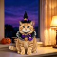 thumbnail image 4 of Halloween Witch Costume for Cats – Lace Scarf + Pointed Hat Set, Adjustable Elastic Fits Kittens & Small Cats, Purple Photo Prop, 4 of 5