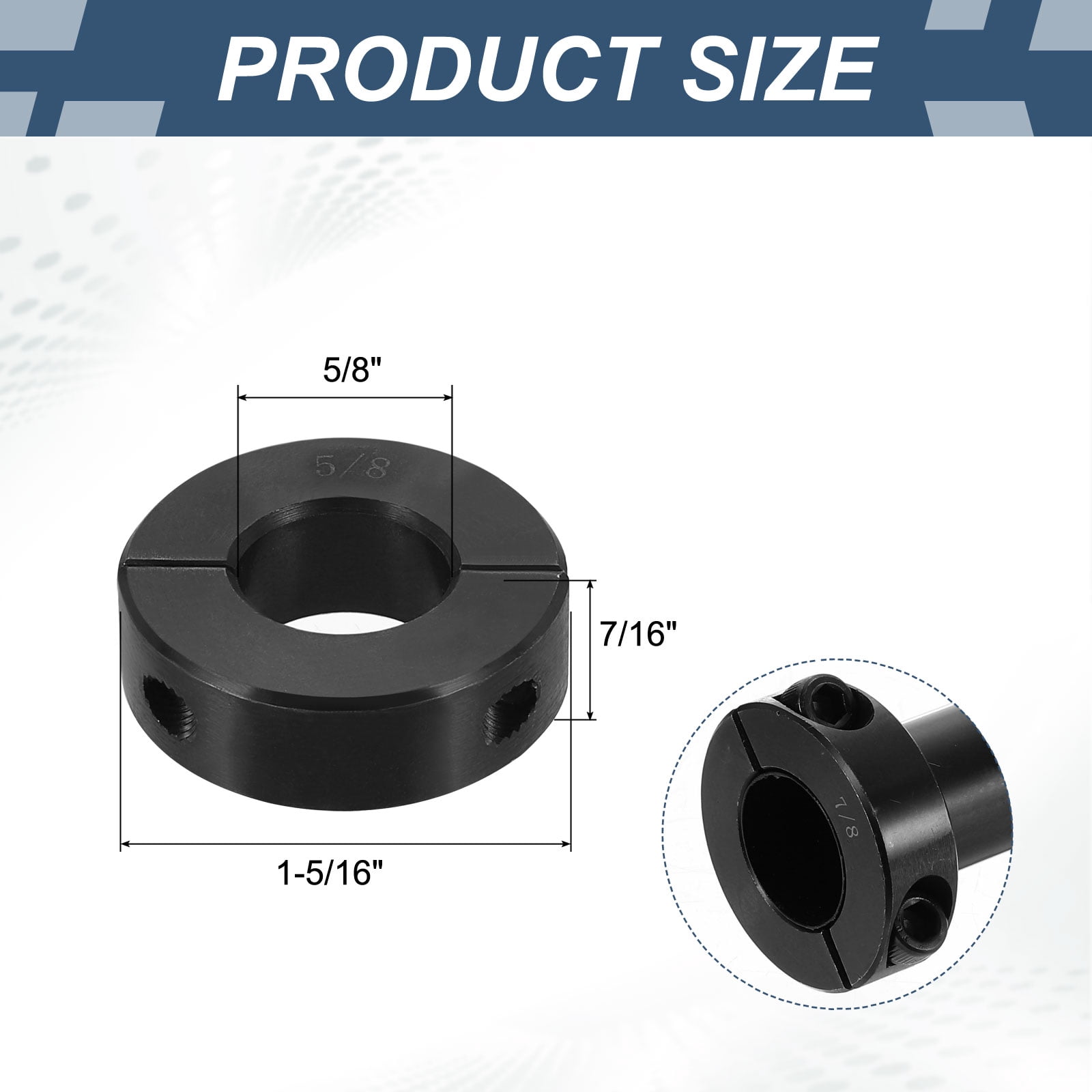 4Pcs 5/8" Bore Double Split Set Screw Shaft Collar OD 1-5/16", Black