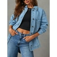 thumbnail image 4 of Jean Jacket for Women Distressed Long Sleeve Oversized Denim Trucker Jackets Coat Light Blue XXL, 4 of 6