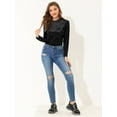 thumbnail image 3 of DARING DIVA Women's Velvet Round Neck Long Sleeve Casual Tops 3XL Black, 3 of 5