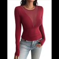 thumbnail image 1 of Camisas Ajustadas de Larga de con Cuello en V Profundo para Mujer, Moda Y2K 2025 Vino Tinto M, 1 of 10