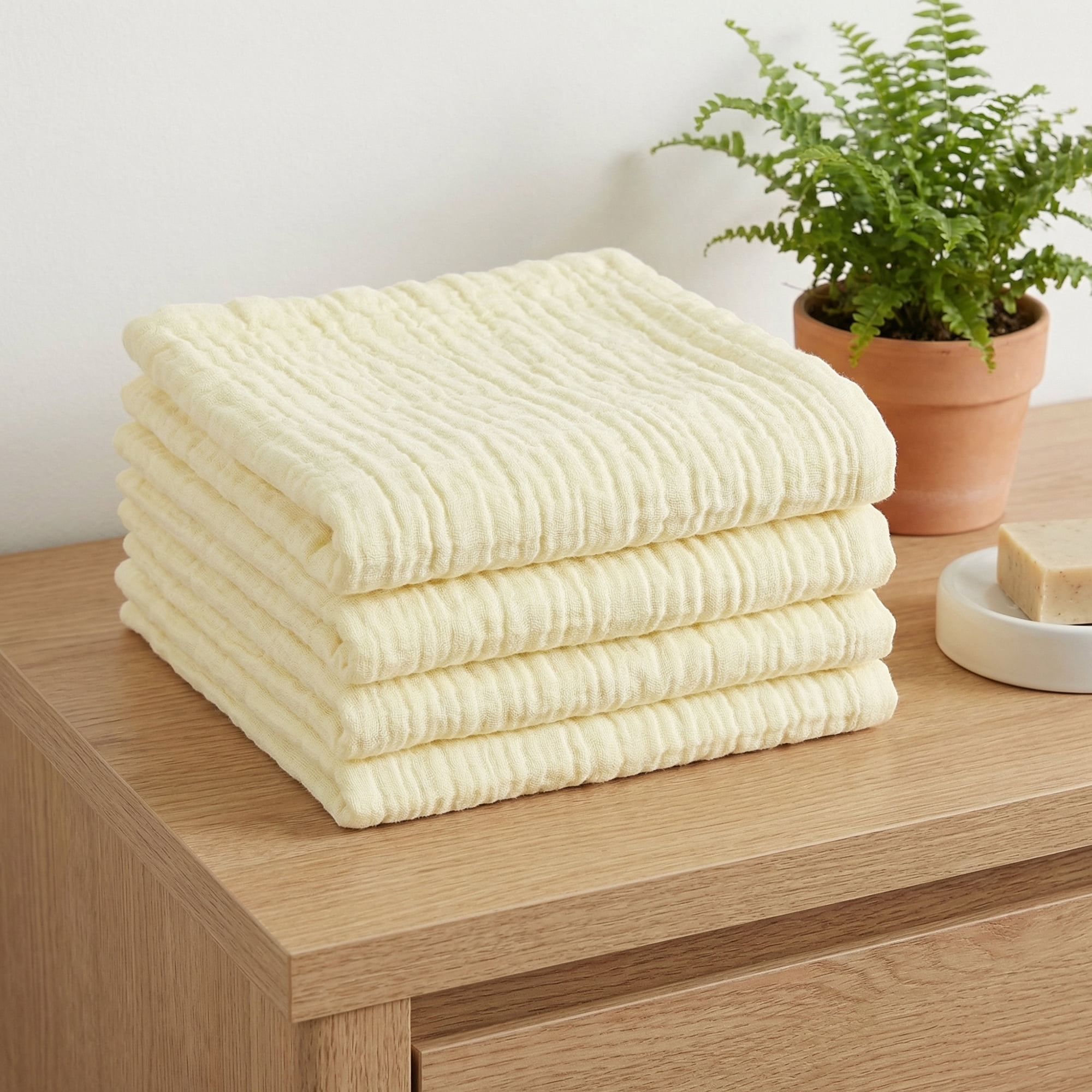 Unique Bargains 12" X 12" Cotton Washcloths Absorbent Reusable Washcloths Yellow 4pk