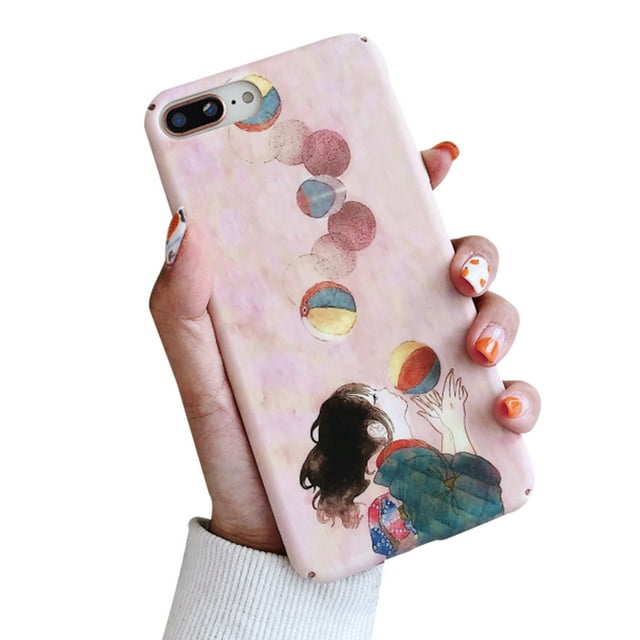 Funda para celular con diseño de niña y globos en tono rosa, compatible con Huawei, Xiaomi y más, hecha de PC resistente.