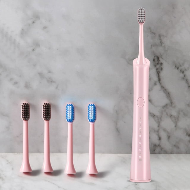 COM1950s Rechargeable Electric Toothbrush with 6 Cleaning Modes & 5 Replacement Heads, Soft Bristles for Sensitive Teeth, Ipx7 Waterproof, 60-Day Battery, 7.7-Inch Travel-Friendly Design for Adult