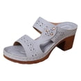 thumbnail image 7 of Womens Heeled Sandals Boho Hollowout Open Toe Slides Slip on Backless Heels Comfy Arch Support Orthopedic Shoes Light Gray Size 9.5, 7 of 7