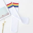 thumbnail image 3 of Kids Boys Girls Rainbow Striped Sock Soft Knee High Socks Student Football Sports Socks White S 35CM, 3 of 9