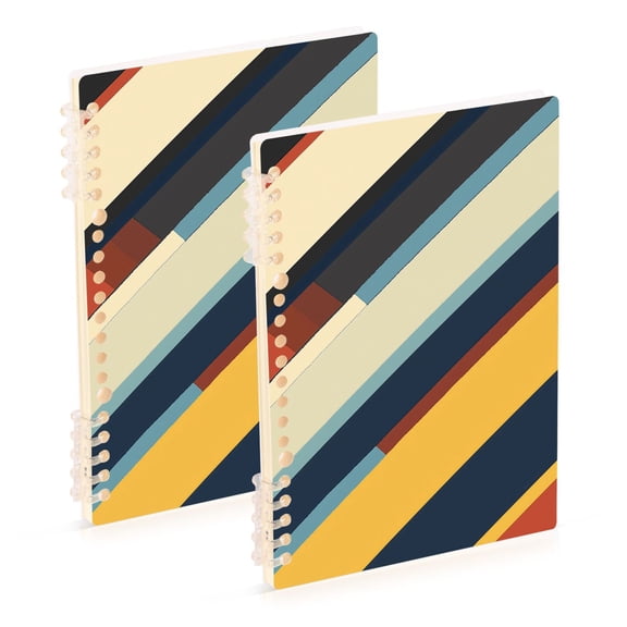 FORMRS 1-Subject Spiral Notebook 8" x 5" College Ruled 60 Refillable Sheet, 2 Pack, Retro Colorful Stripes