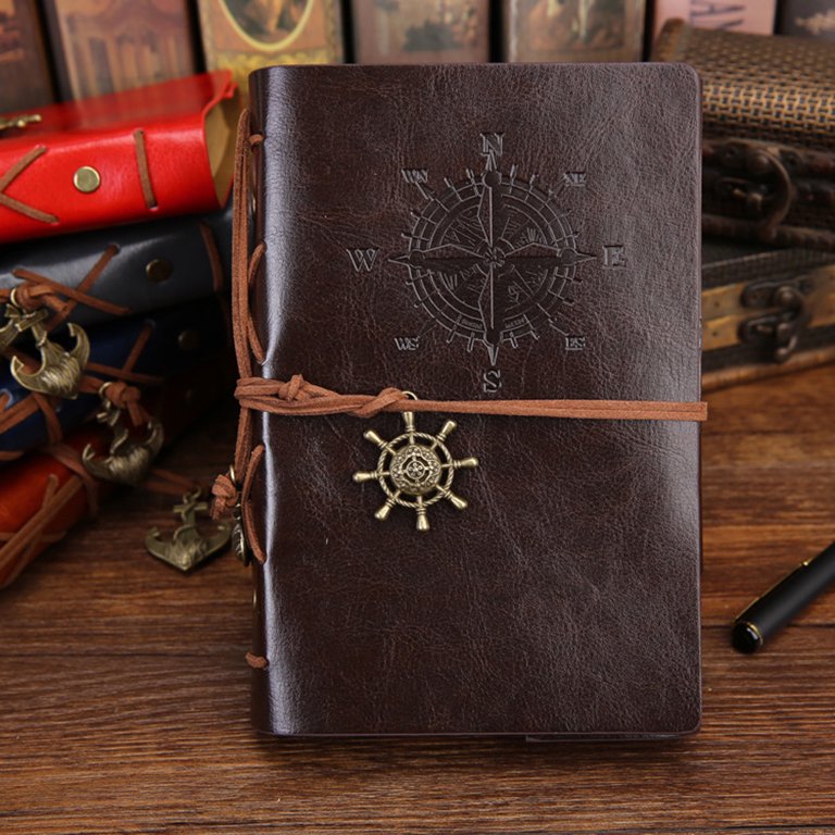 Leather Writing Journal Notebook, Vintage Nautical Spiral Notebook Refillable Diary Sketchbook Travel Journals to Write in with Blank Pages and Retro