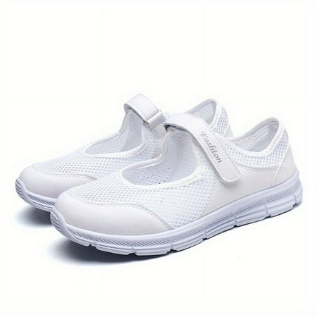 

Women s Comfortable Round Toe Mesh Sneakers Breathable Walking Shoes with Letter Pattern Hook & Loop Fastener Backless Design