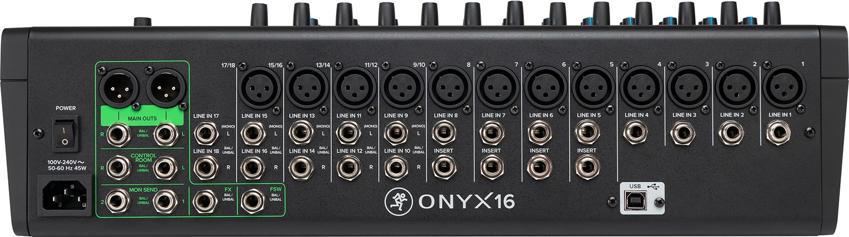 Mackie ONYX16 16-Channel Mixer w/ Multi-Track USB/3-Band EQ+Bluetooth+XLR Cables