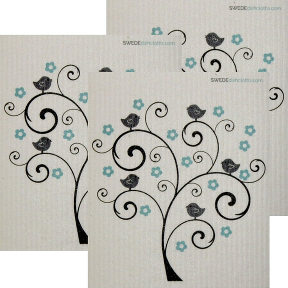 SWEDEdishcloths 3 PK (Bird Flower Tree) All-Purpose Dishcloth for Cleaning