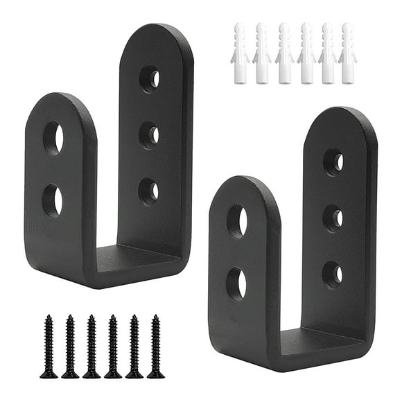2 Pack Door Barricade U Brackets Open Bar Security Door Brackets for Home,Garage Door Reinforcement Fits 2X4 Boards,2 x door barricade brackets 6 x screws 6 x plastic anchors,Black