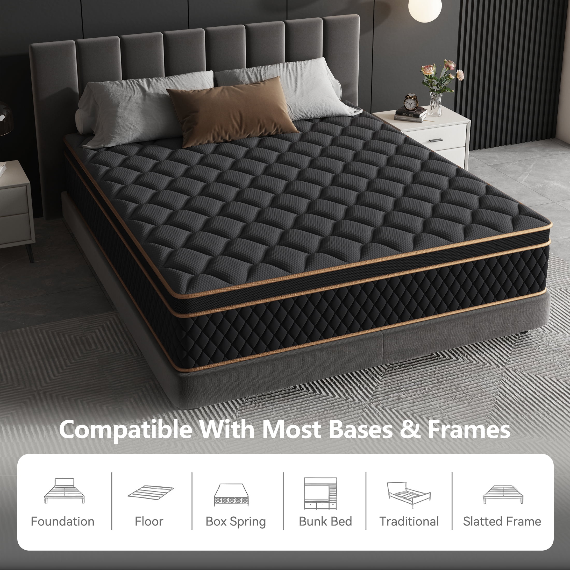 Pixafog 12 inch Full Size Mattress in a Box, Individual Pocket Spring Mattress with Motion Isolation, Pressure Relief & Edge Support, Medium, Euro Top