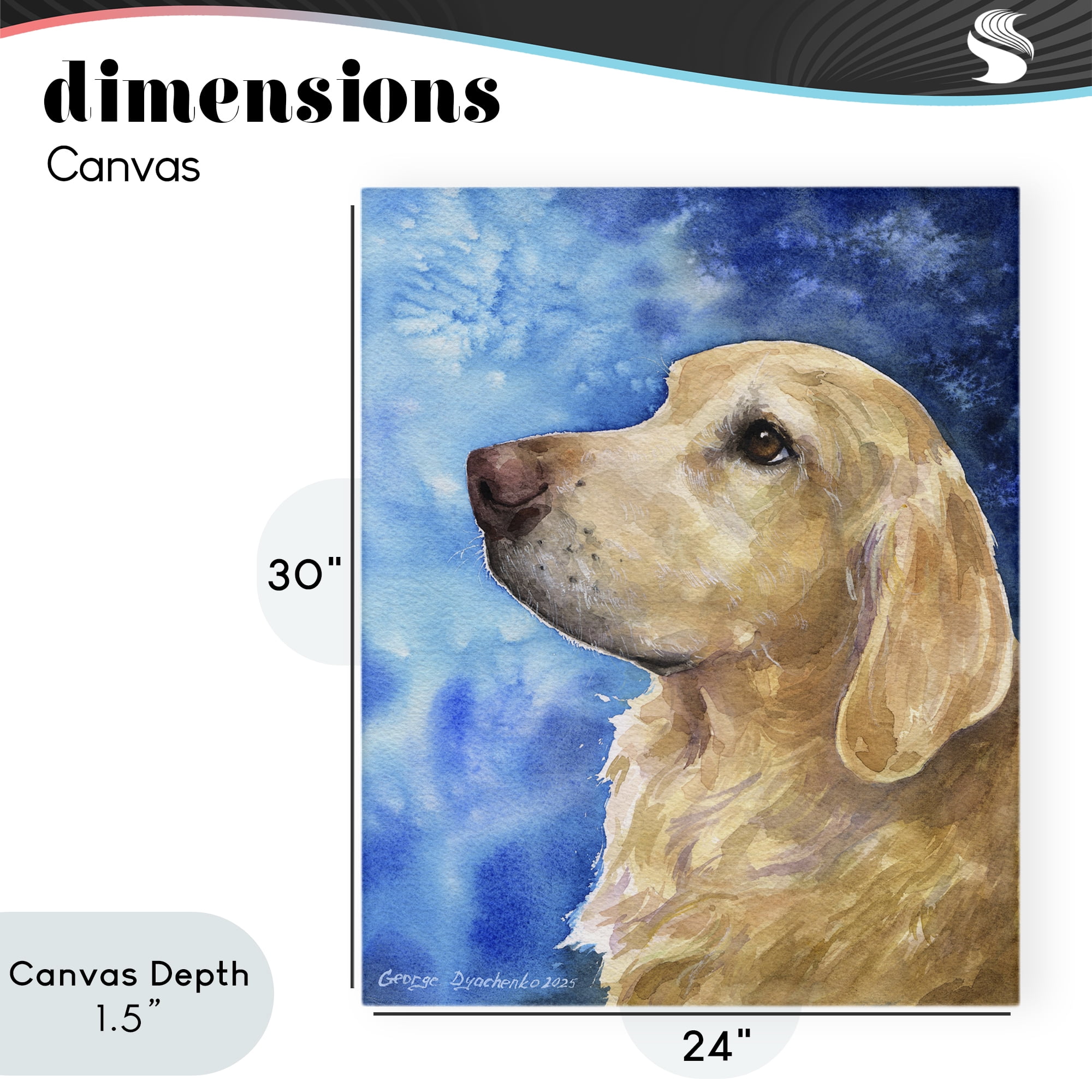 Stupell Industries Golden Retriever Portrait on Azure Canvas Wall Art, design by George Dyachenko
